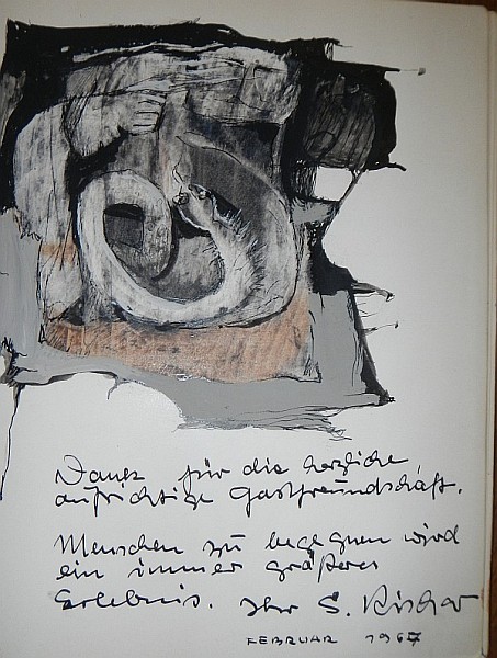Foto: Wachszeichnung Rischar 1967 in Gästebuch von Gustl Müller-Dechent